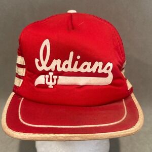 Vintage 3 stripe vIndiana Hoosiers Trucker Hat San Sun Red White IU Snapback 80s